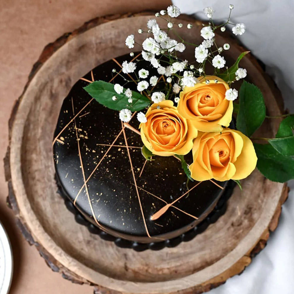 Front View of Toothsome Chocolate With Yellow Blooms