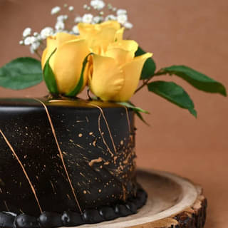 Side View of Toothsome Chocolate With Yellow Blooms