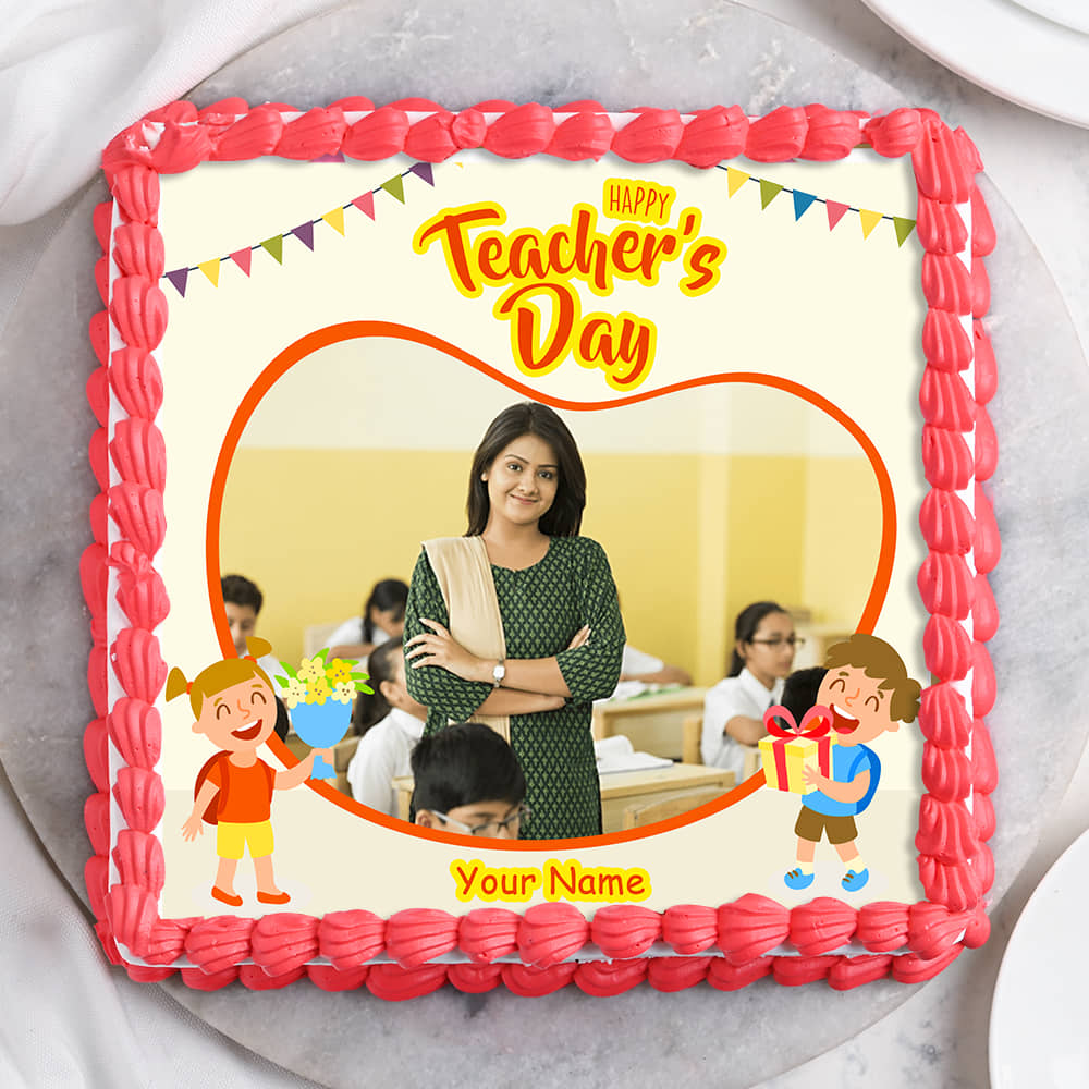 Top View of Teachers Day Special Photo Cake