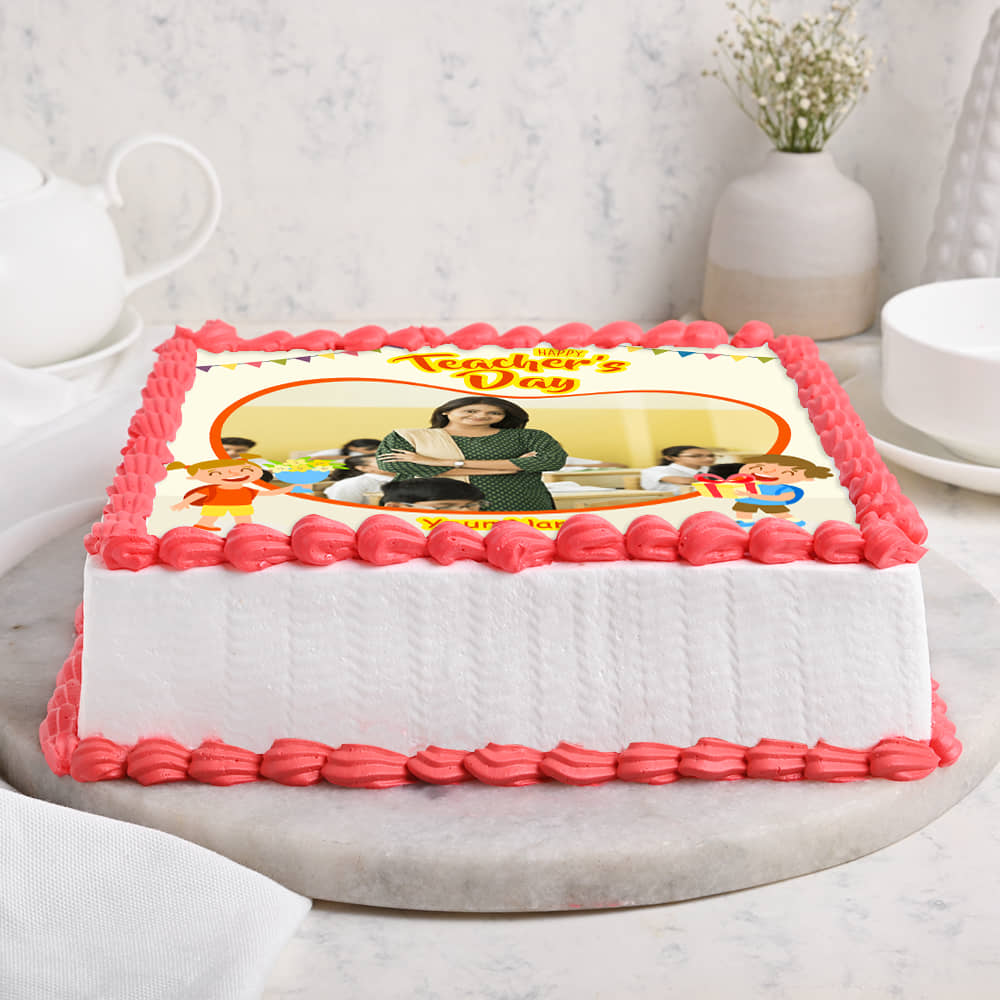 Side View of Teachers Day Special Photo Cake