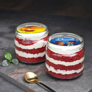 Side View of Red Velvet Jar Cakes For Diwali