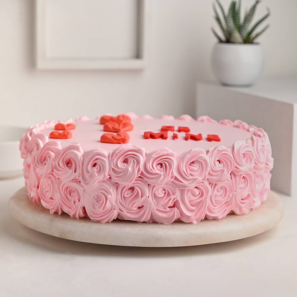 Strawberry Cake with Rose Swirls