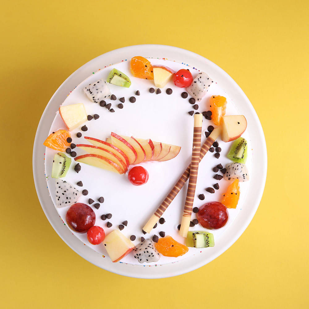 Top View of Fruits & Sprinkles Vanilla Cake