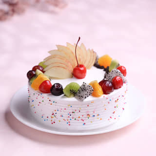 Side View of Fruits & Sprinkles Vanilla Cake