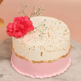 Flowers Topped Vanilla Strawberry Delicious Cake