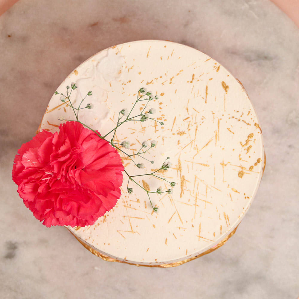 Front View of Vanilla Strawberry Delicious Cake