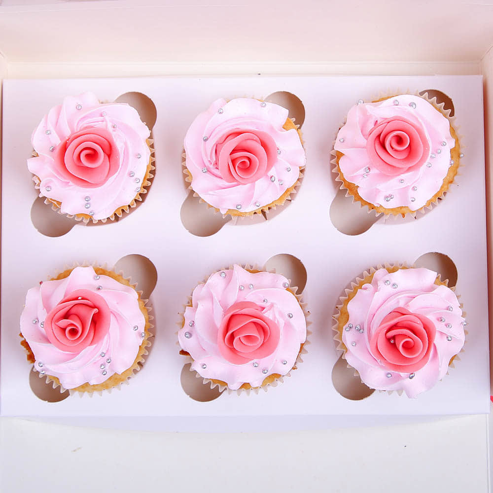 Strawberry Rose Fondant Cupcake Top View of Vanilla Strawberry Cupcake
