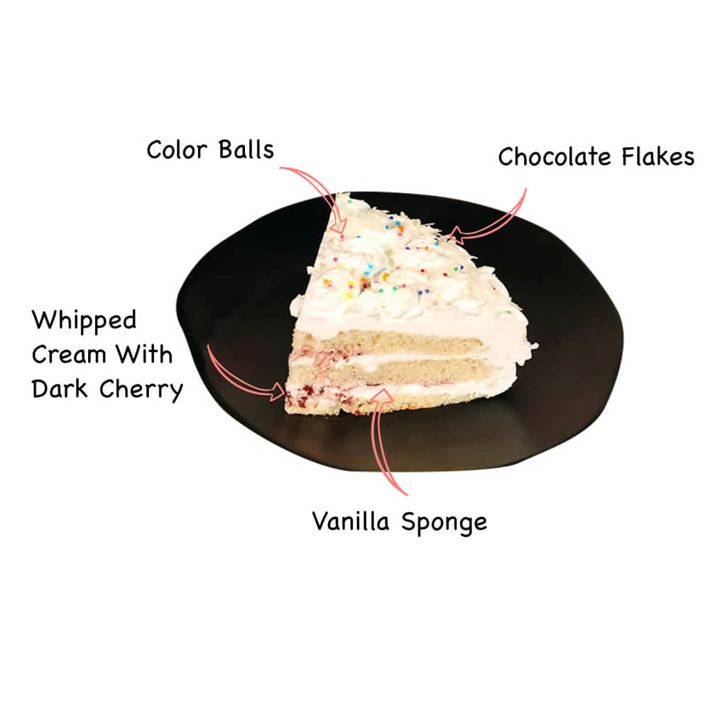 Sliced Snow White Forest Cake With Ingredients