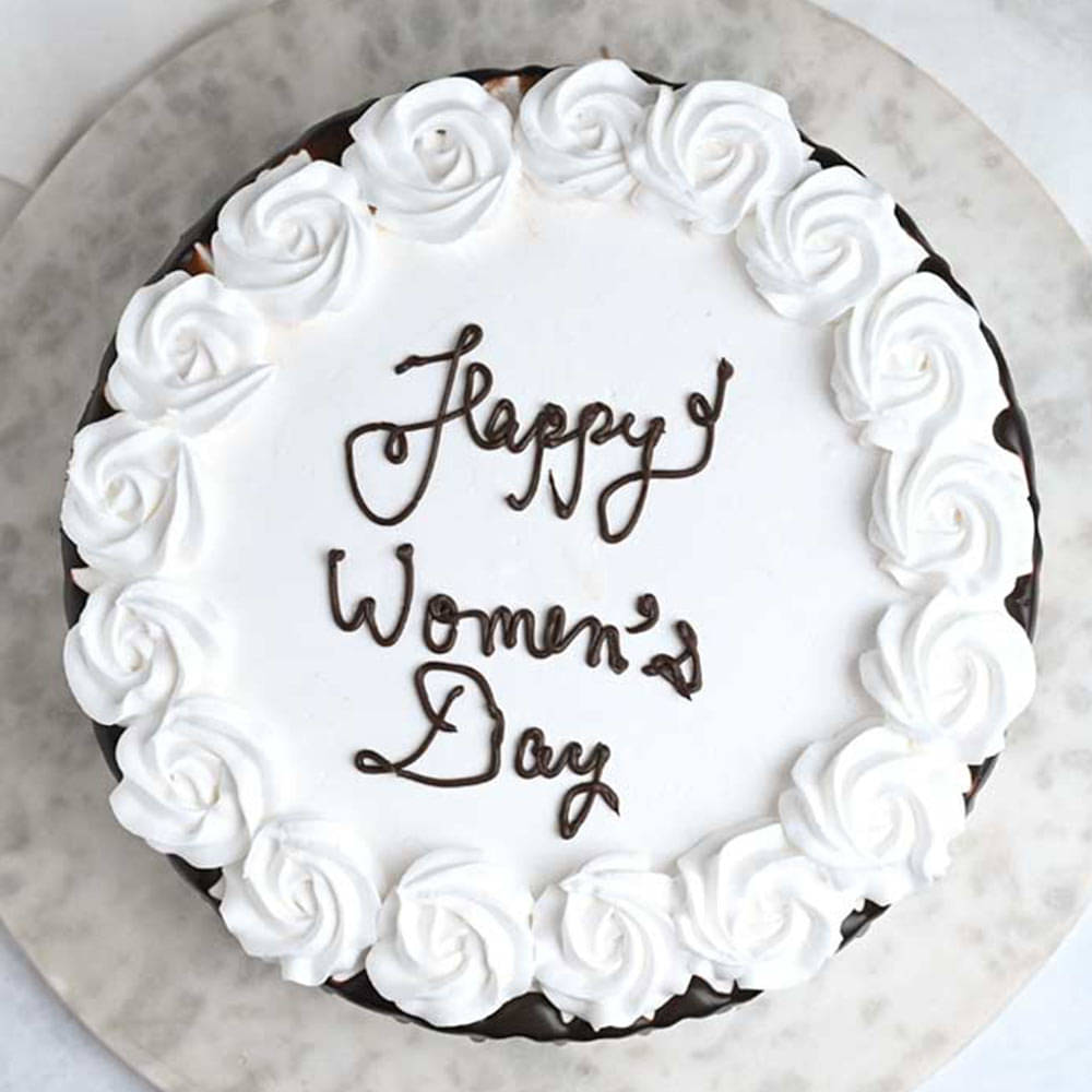 Round Womens Day Blackforest Cake Top View Blackforest Cake for Happy Womens Day