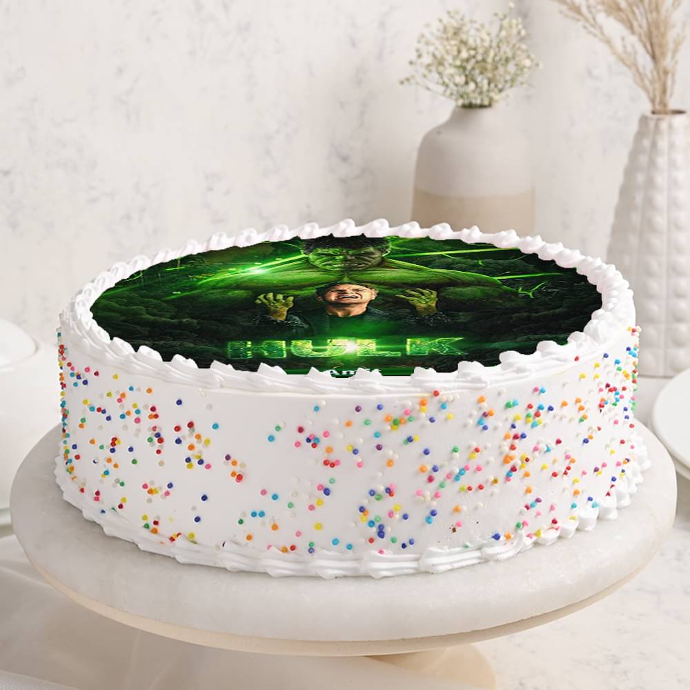 Side view of Hulk Poster Cake