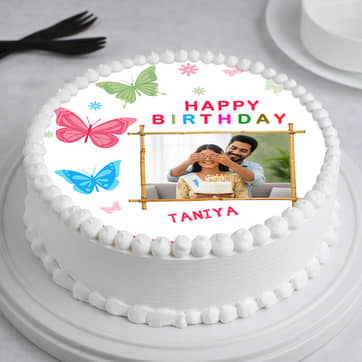 Colourful Butterfly Photo Cake For Girl