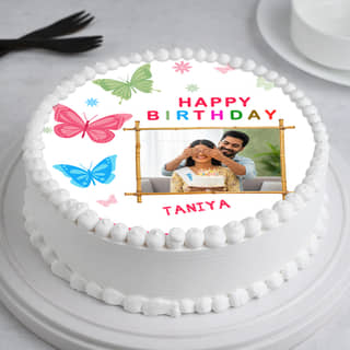 Colourful Butterfly Photo Cake For Girl