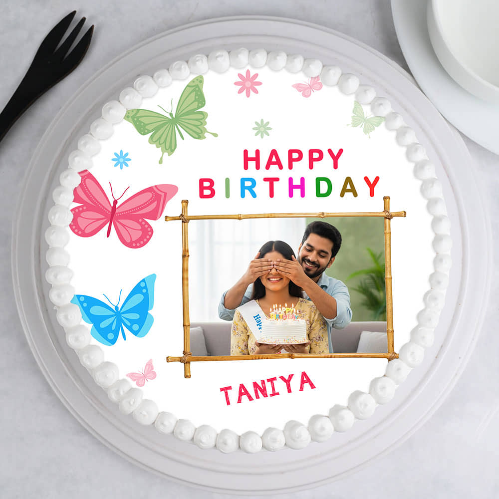 Top View of Colourful Butterfly Photo Cake For Girl
