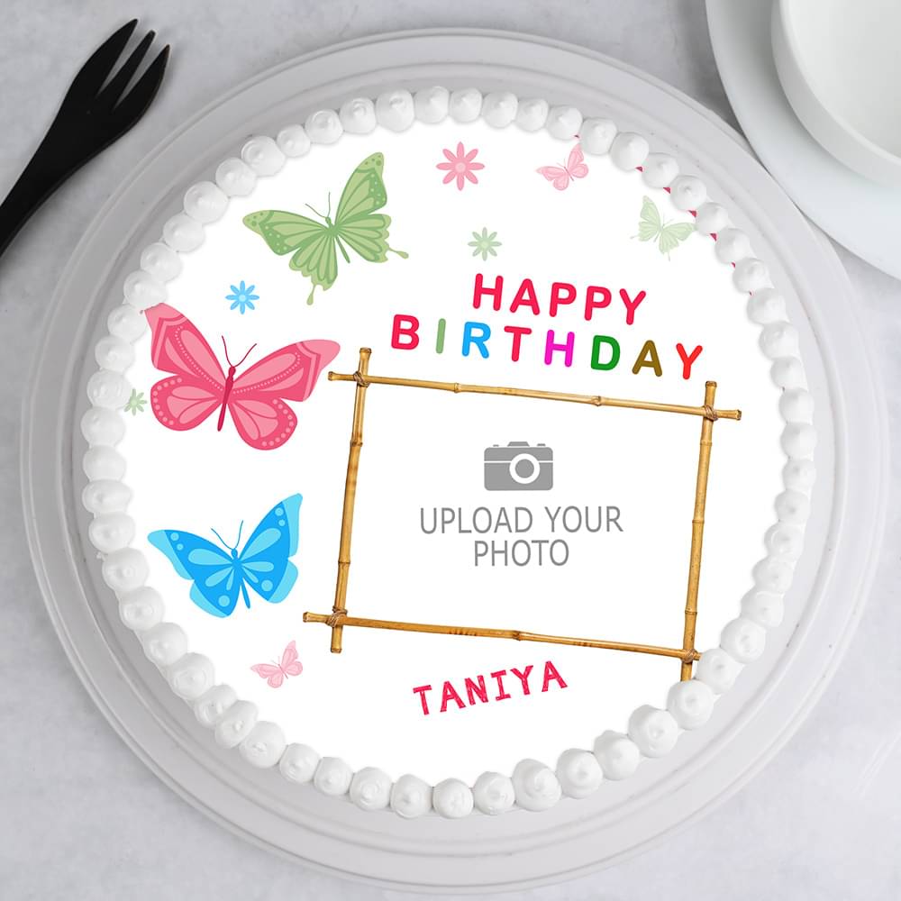 Top View of Colourful Butterfly Photo Cake For Girl