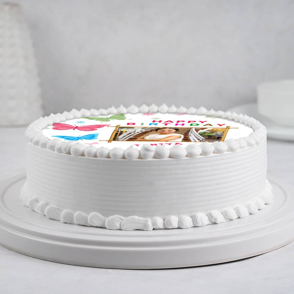 Side View of Colourful Butterfly Photo Cake For Girl