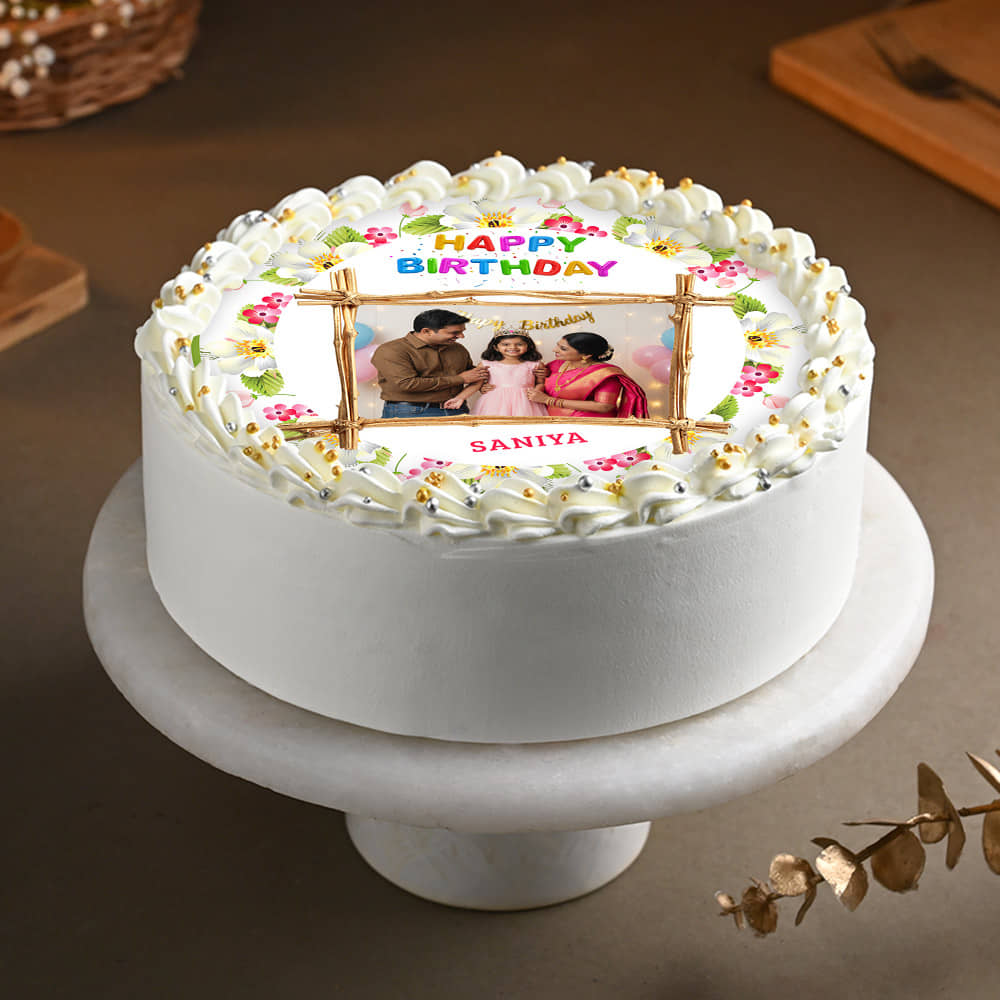 Floral Birthday Photo Cake