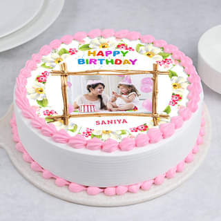 Floral Birthday Photo Cake