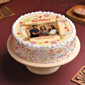 Floral Heart Round Shape Birthday Photo Cake