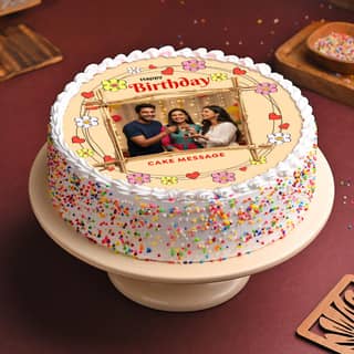 Floral Heart Round Shape Birthday Photo Cake Floral Heart Round Shape Birthday Photo Cake