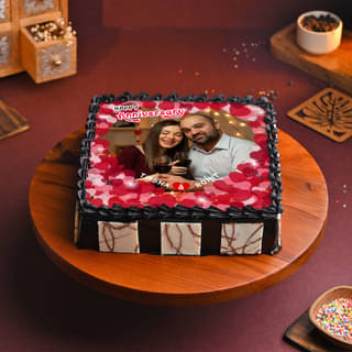 Hearti-liciously yours - Rectangle Shape Anniversary Photo Cake