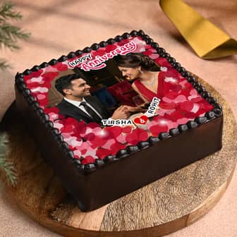 Hearti-liciously yours - Rectangle Shape Anniversary Photo Cake