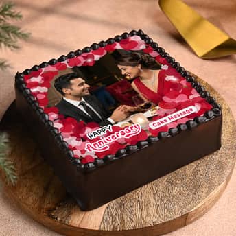 Happy Anniversary Chocolate Photo Cake Hearti-liciously yours - Rectangle Shape Anniversary Photo Cake