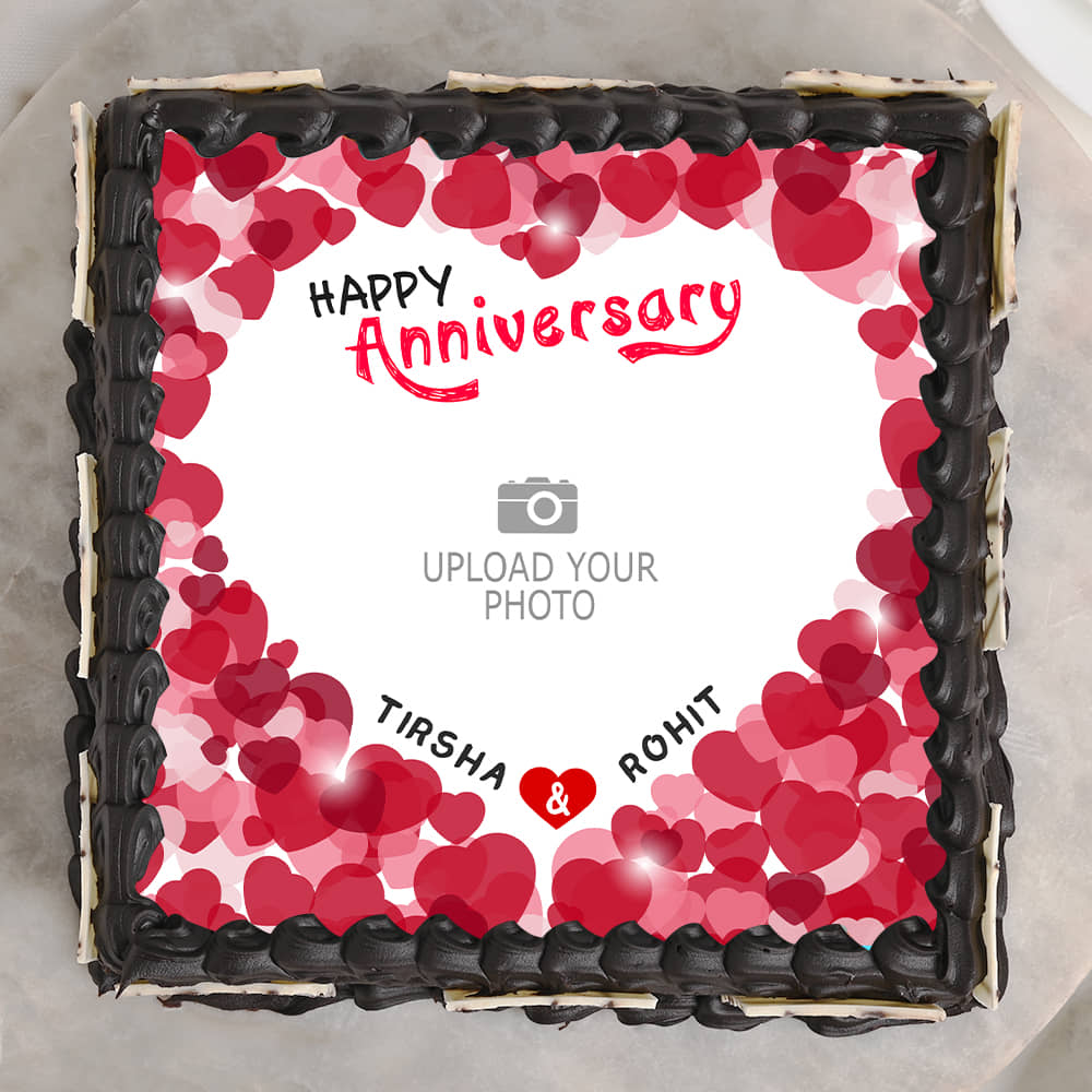 Anniversary Photo Cake 5 Square Shape Top View of Hearti-liciously yours - Rectangle Shape Anniversary Photo Cake