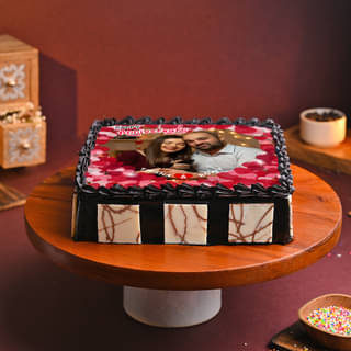 Top View of Hearti-liciously yours - Rectangle Shape Anniversary Photo Cake