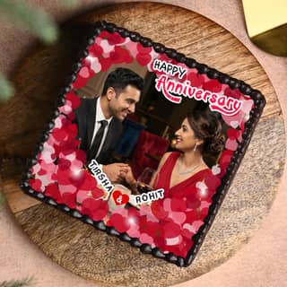 Top View of Hearti-liciously yours - Rectangle Shape Anniversary Photo Cake