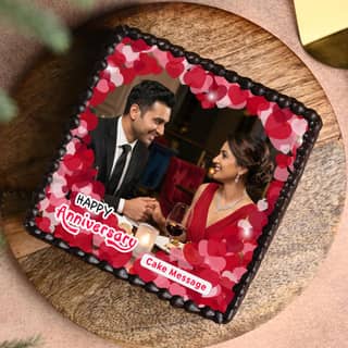 Top View of Hearti-liciously yours - Rectangle Shape Anniversary Photo Cake