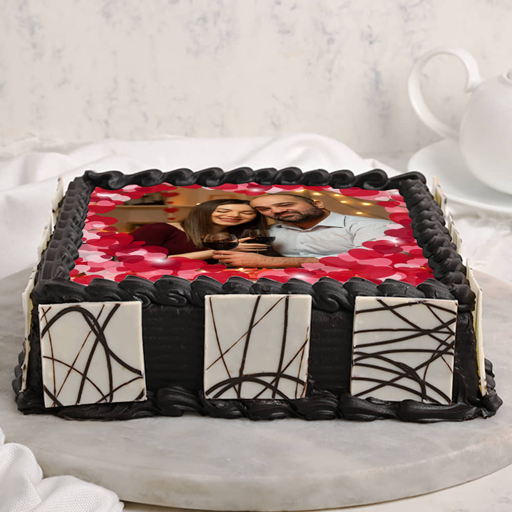 Anniversary Photo Cake 5 Square Shape Side View of Hearti-liciously yours - Rectangle Shape Anniversary Photo Cake