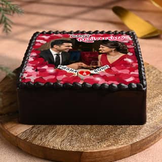 Side View of Hearti-liciously yours - Rectangle Shape Anniversary Photo Cake