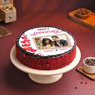 Round Shape Anniversary Photo Cake