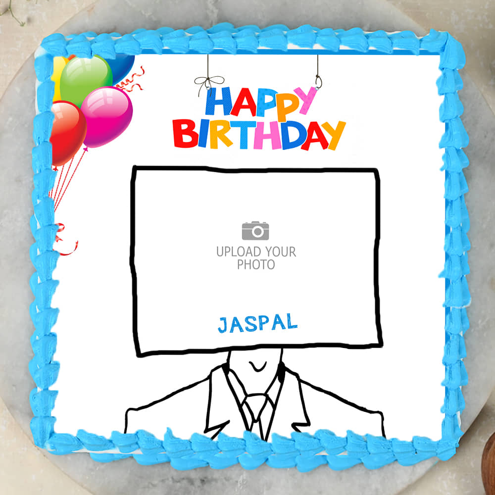 Birthday Photo Cake 7 Square Shape Top View of Rectangle Shape Birthday Photo Cake For Husband