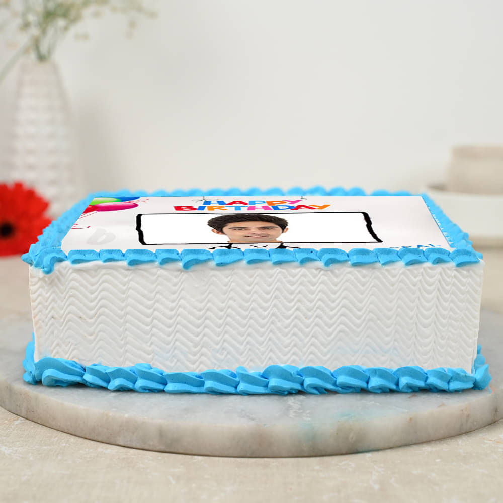 Birthday Photo Cake 7 Square Shape Side View of Rectangle Shape Birthday Photo Cake For Husband