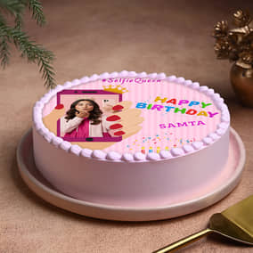 Selfie Queen Birthday Photo Cake For Girl