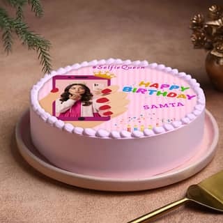 Side View of Selfie Queen Birthday Photo Cake For Girl