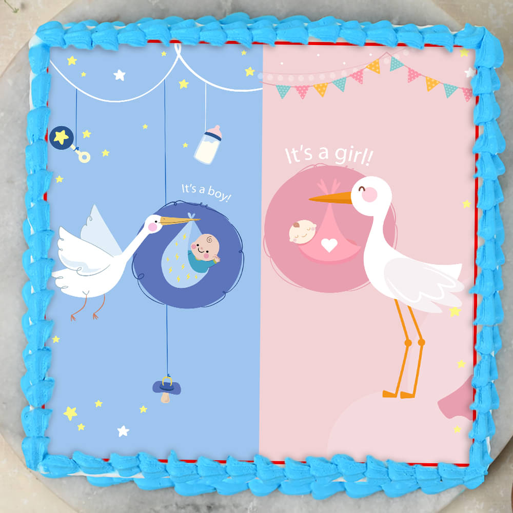 Top view of Guns or Glitter Baby Shower Cake