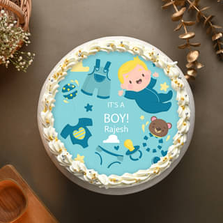 Side view of Baby Boy Shower Cake