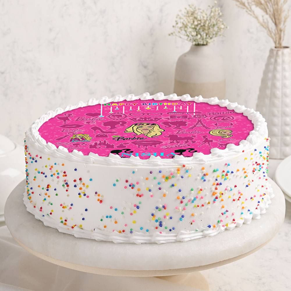 Side View of Barbie Birthday Poster Cake 