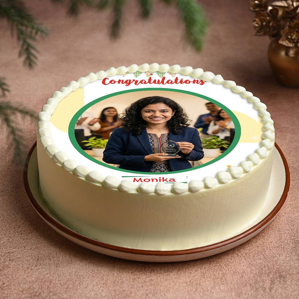 Side view of Congrats Photo Cake