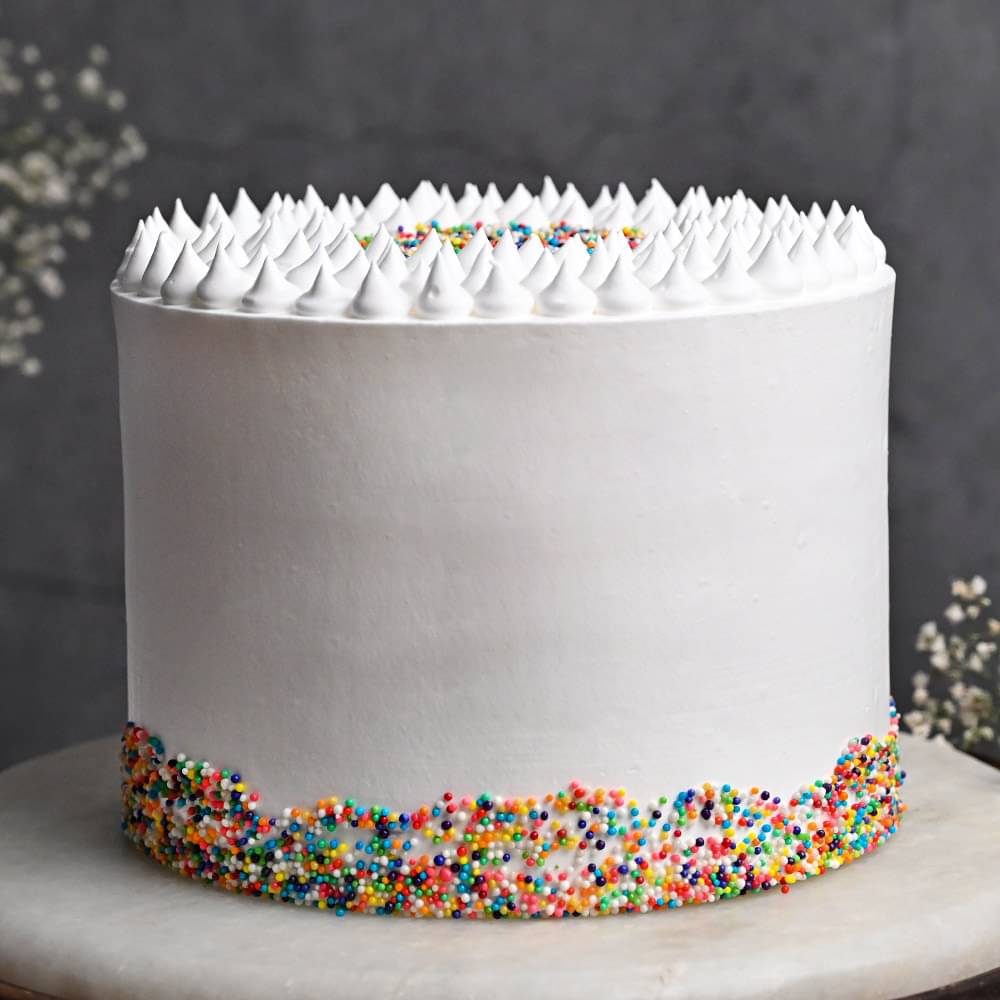 Side View of Sprinkles Rainbow Cake