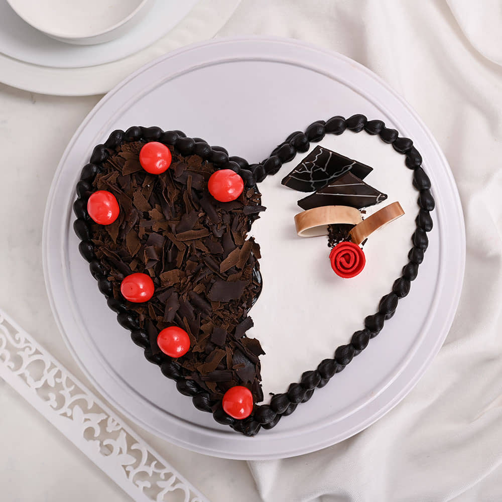Top View of Heart Black Forest Vanilla Cake