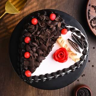 Top View of Heart Black Forest Vanilla Cake