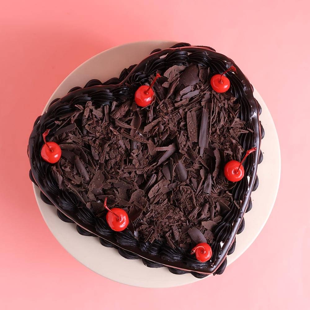 Top View of Heart Black Forest Vanilla Cake