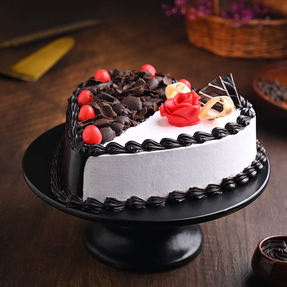 Side View of Heart Black Forest Vanilla Cake