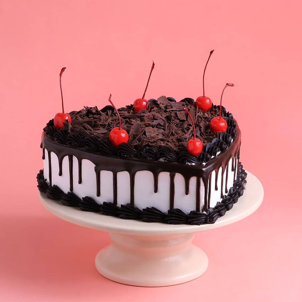 Side View of Heart Black Forest Vanilla Cake