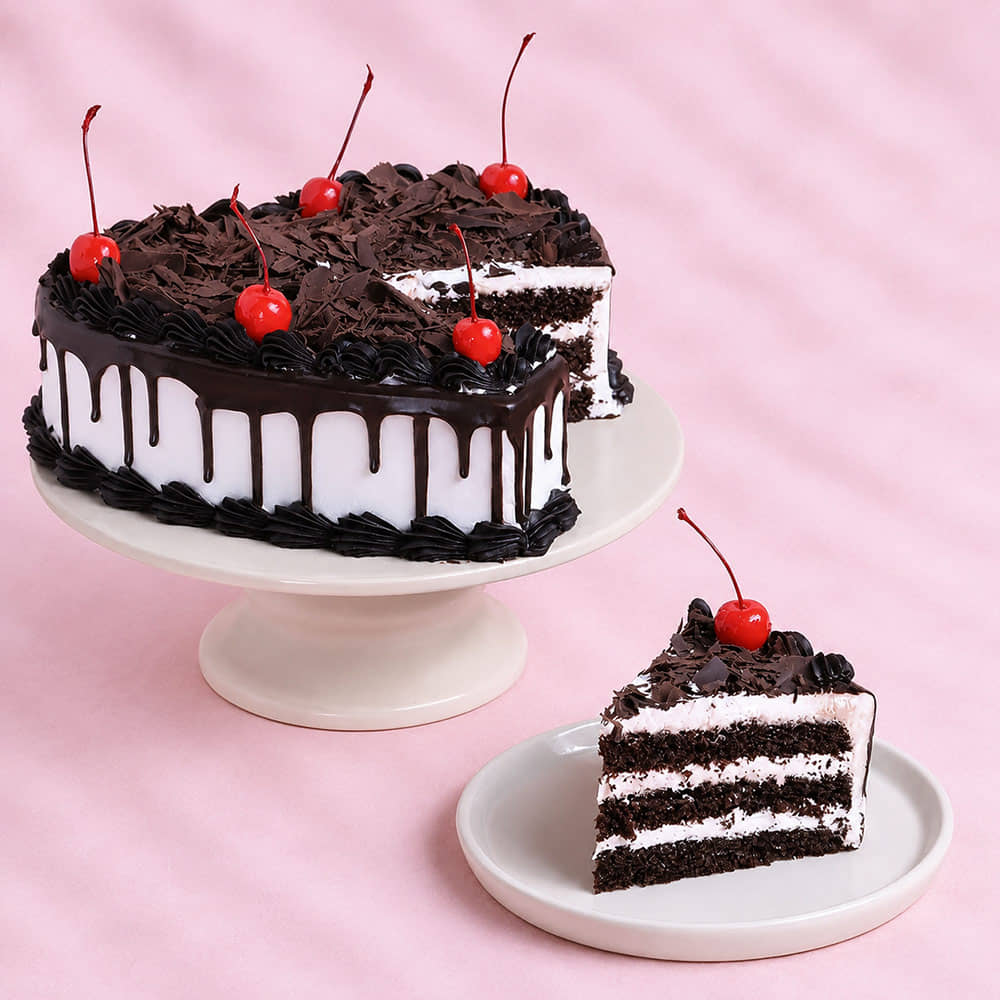 Sliced View of Heart Black Forest Vanilla Cake