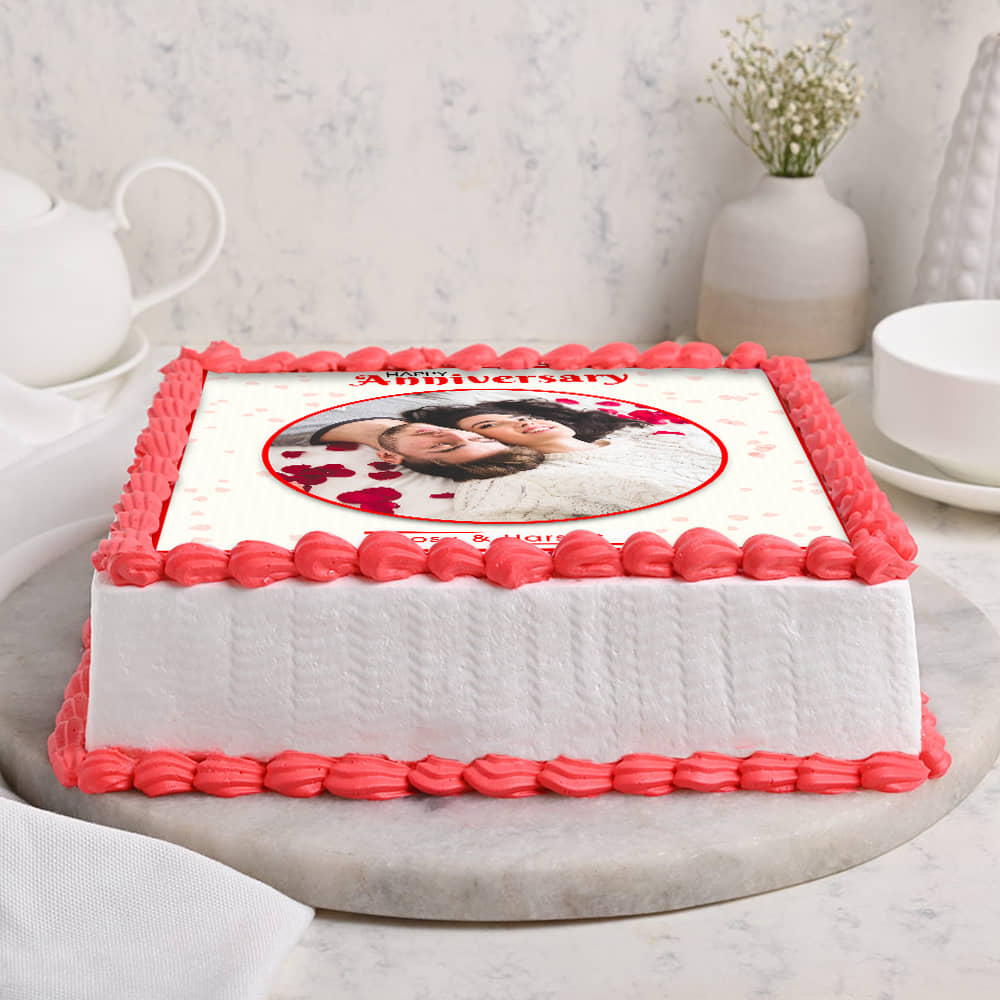 Anniversary Photo Cake 14 Square Shape Side View of Now And Always marriage anniversary photo cake
