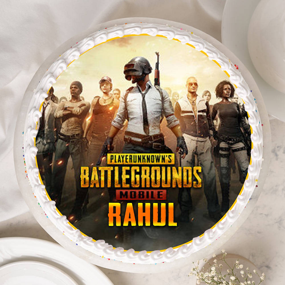 Top view of Personalised PUBG Cake